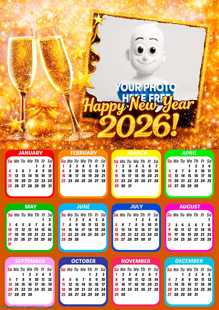 Calendar 2026 Create New Year 2026 photo frame