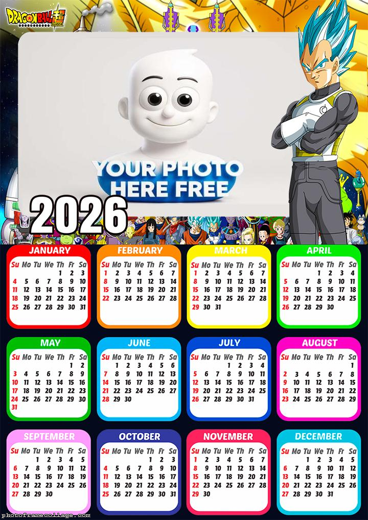 Calendar 2026 Vegeta Online Photo Collage