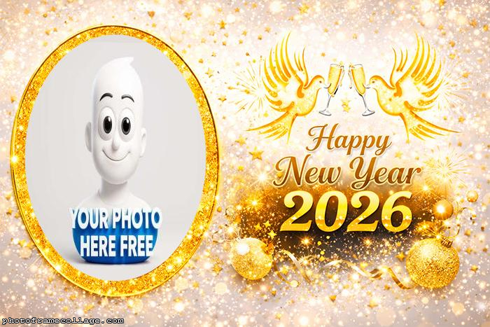 Printable Happy New Year 2026 photo frame design