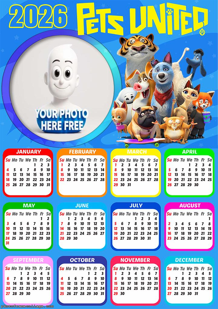 Calendar 2026 Pets United Free