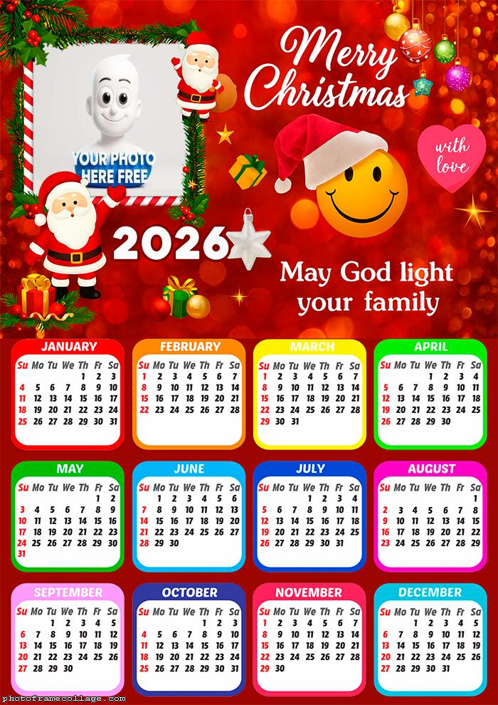 Calendar 2026 Merry Cristmas Smille Family