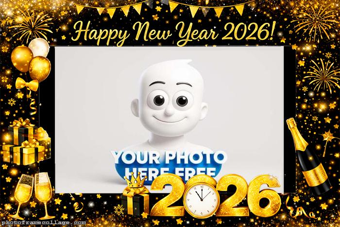 Happy New Year 2026 photo frame with family photos