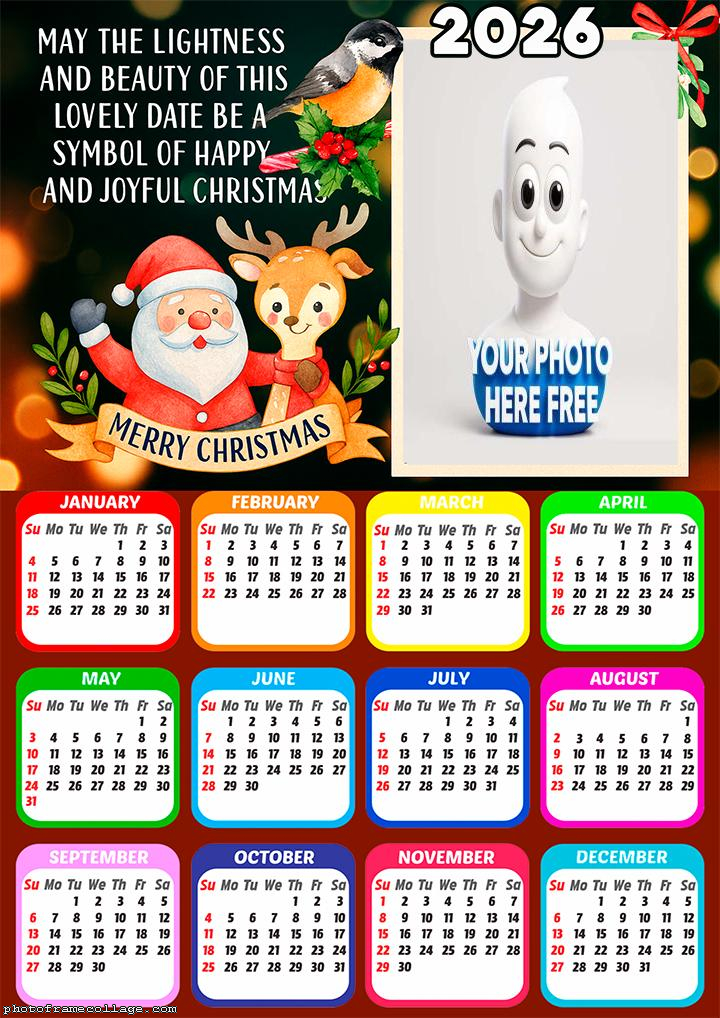 Calendar 2026 Symbol of Happy and Joyful Christmas