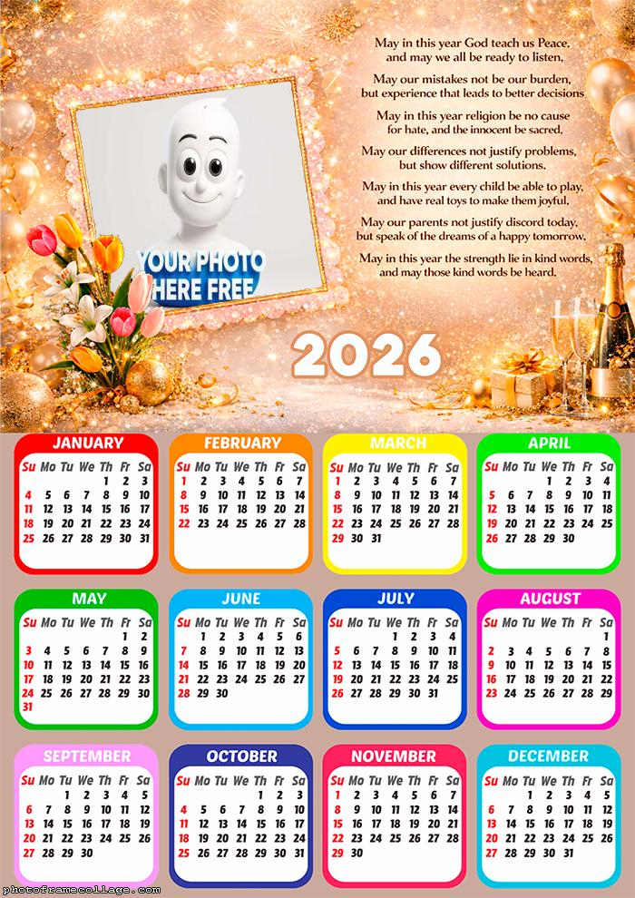 Calendar 2026 Beautiful Happy New Year phrases