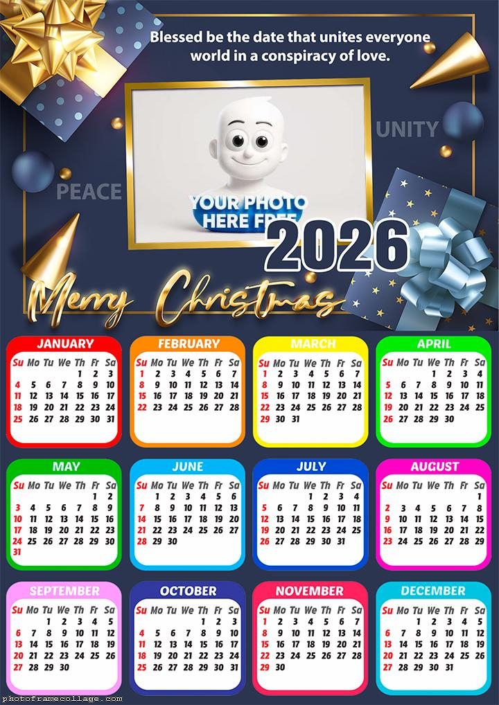 Calendar 2026 Merry Blessed Christmas Collage Framed