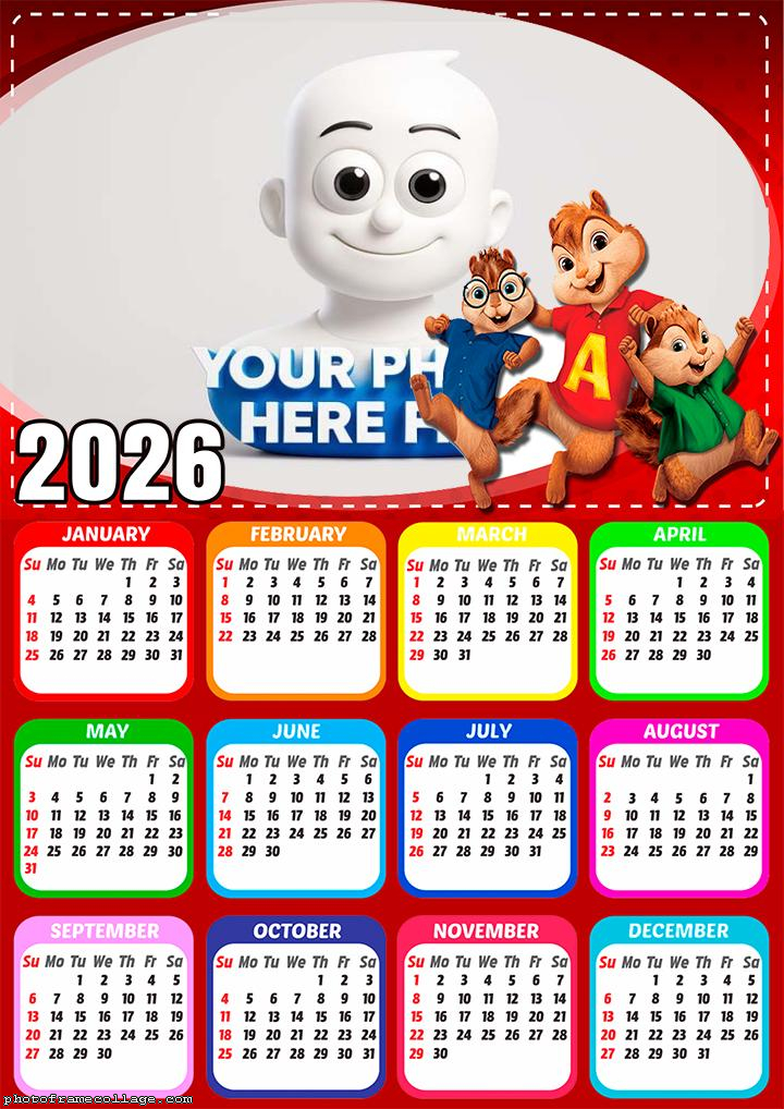 Calendar 2026 Alvin and the Chipmunks Boys