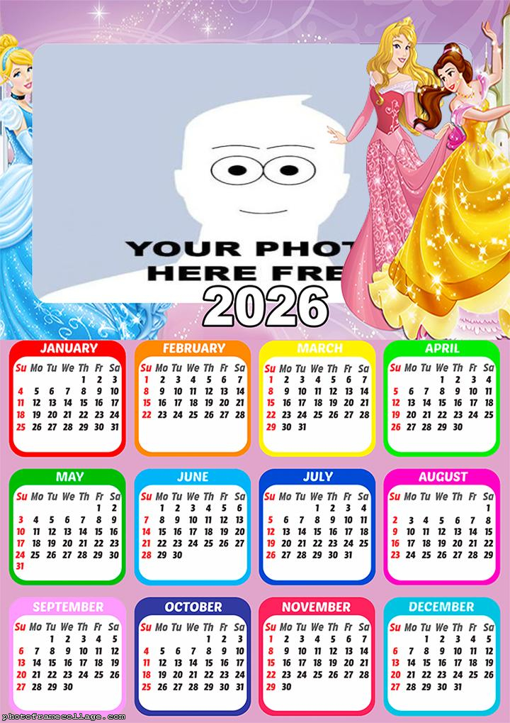 Calendar 2026 Princess Disney