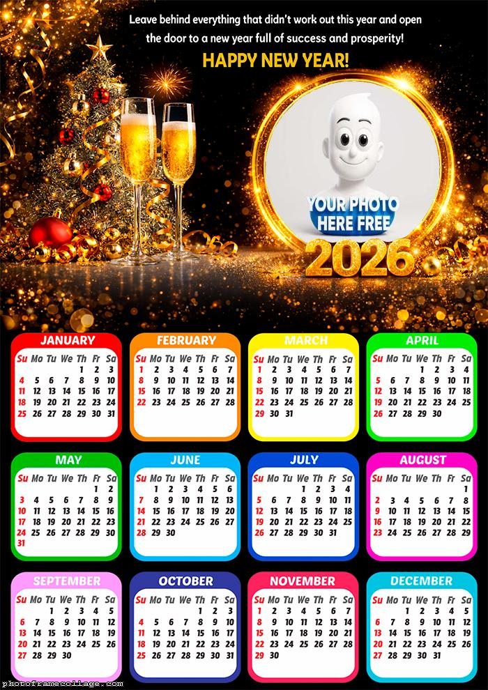 Calendar 2026 New Year photo montage with mensage