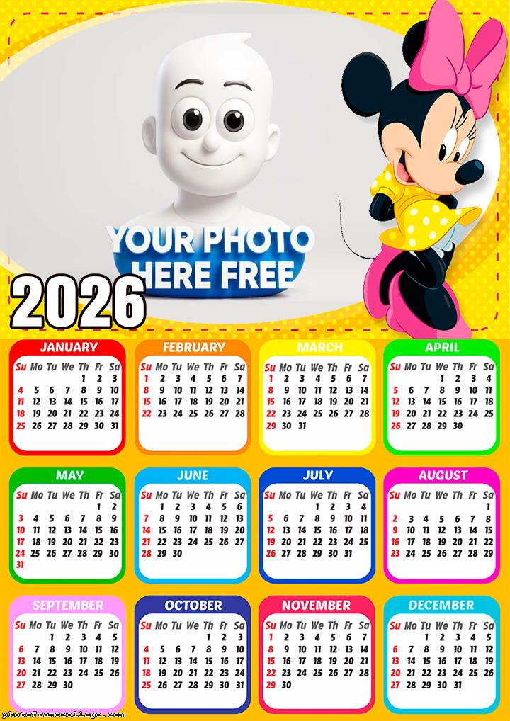 Calendar 2026 Minnie Dress Yellow