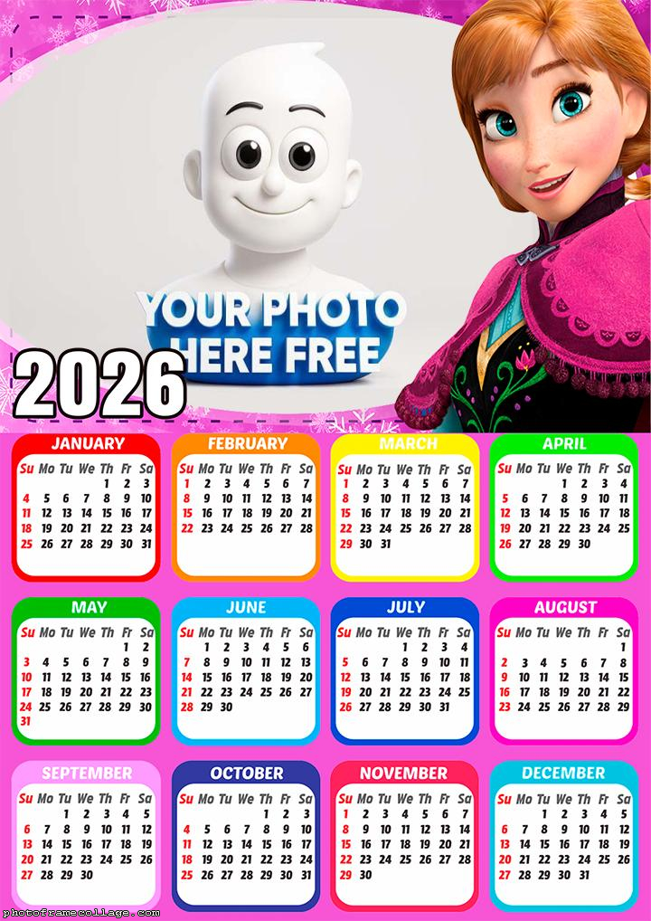 Calendar 2026 Princess Frozen Anna