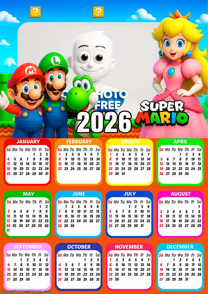 Calendar 2026 Super Mario Characters
