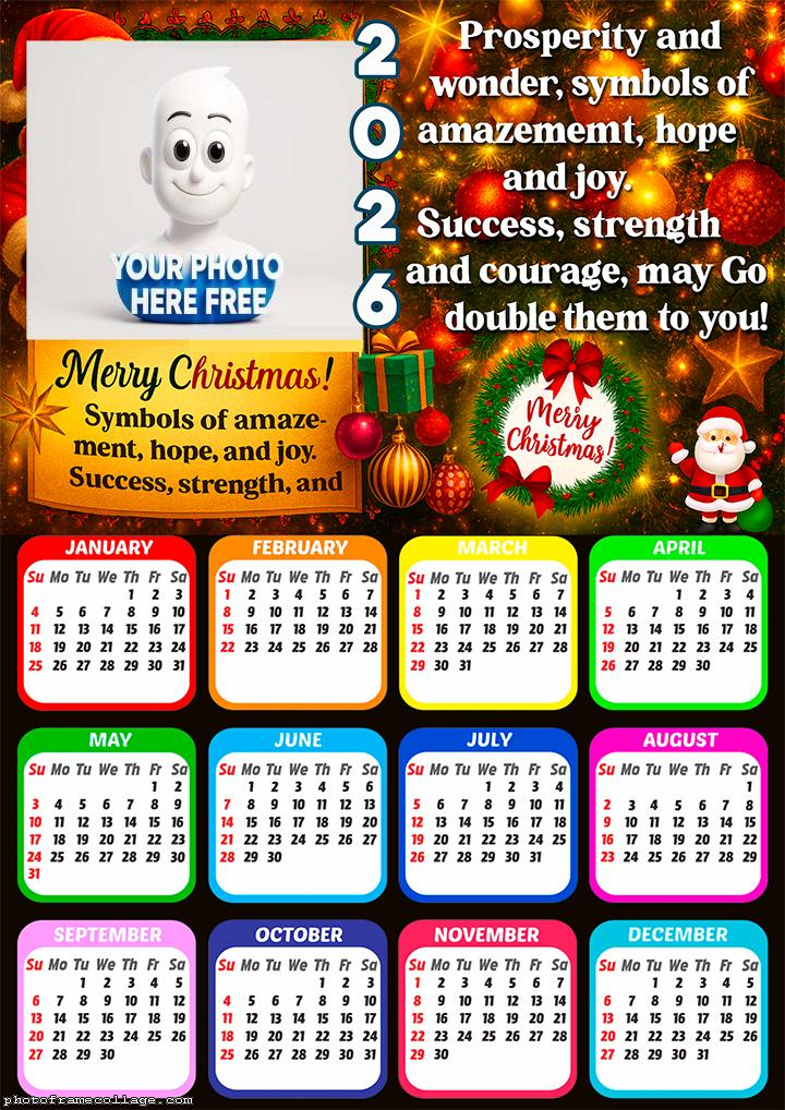Calendar 2026 Merry Christmas Symbols of Amazement