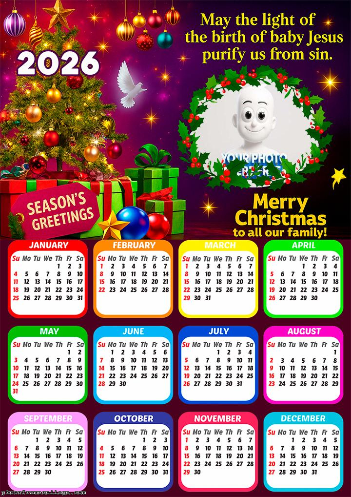 Calendar 2026 Merry Christmas to all our family