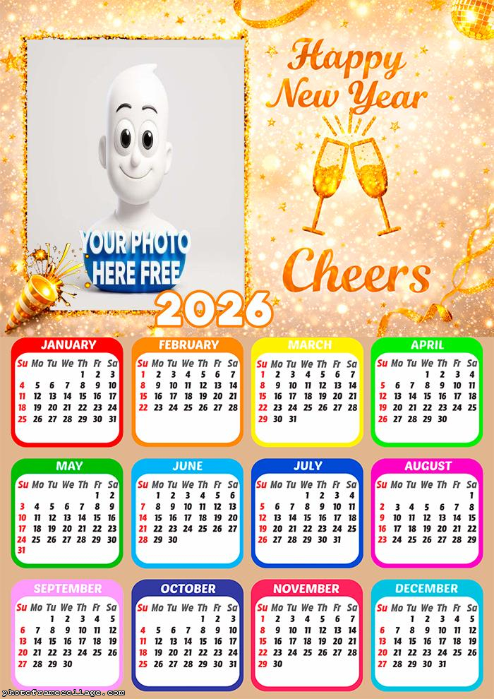Calendar 2026 Photo Happy New Year Cheers
