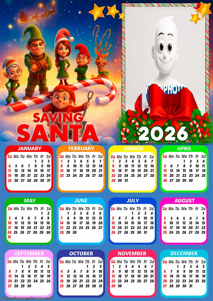 Calendar 2026 Merry Christmas Saving Santa