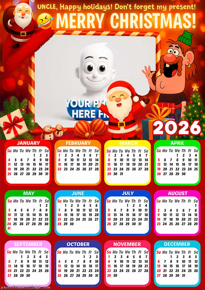 Calendar 2026 Merry Christmas Uncle