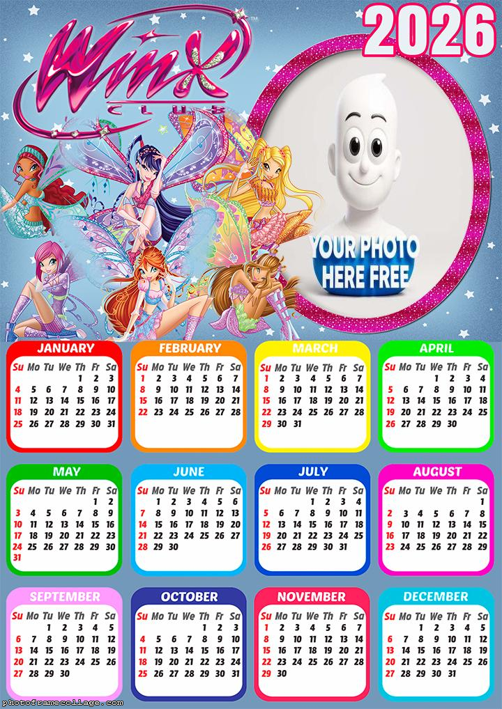 Calendar 2026 Winx Club Making Collage Pictures